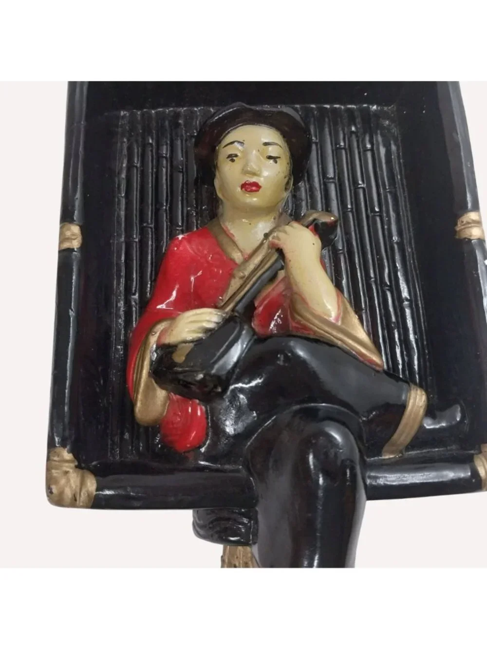 Chalkware Wall Plaque Guitar Player Asian-Inspired Wall Hanging Mid Century